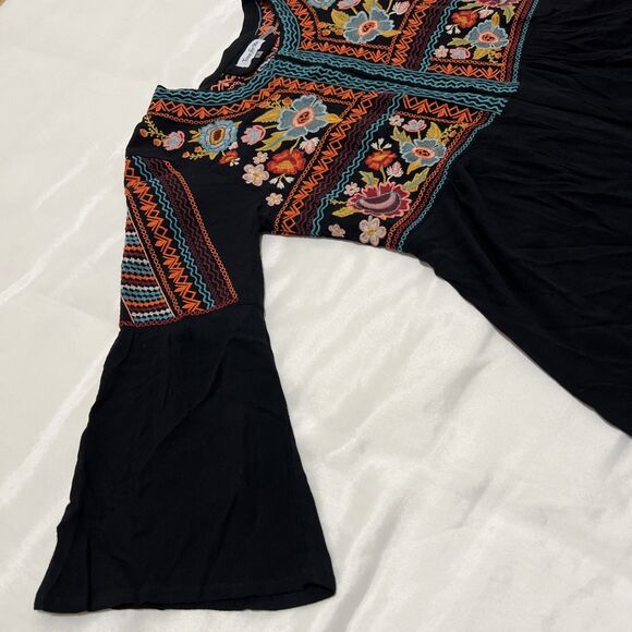 Time For Me Blazer Black Floral Embroidered Open Front Boho S Whinsigoth Aztec - Picture 4 of 11